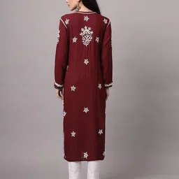 paramount chikan Women Embroidered Straight Kurta with Round Neck image 4