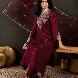 kvs fab Women Embroidered A-Line Kurta Set with Dupatta image 4