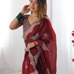 ri-wah Women Traditional Saree with Unstitched Blouse Piece             image 4