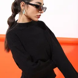 tokyo talkies Women Ribbed Pullover with Full Sleeves image 4