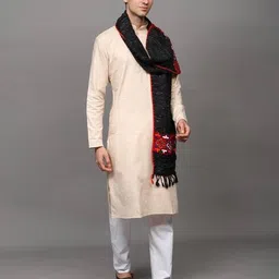 exotic india Men Embroidered Scarve with Tassels image 4