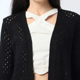 fusion Women Crochet Knit Relaxed Fit Shrug image 4