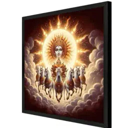 999store Lord Surya with Horses Framed Canvas Wall Art image 4