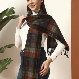 handicraft-palace Women Checked Scarf with Fringes image 4