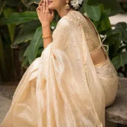 indie picks Striped Banarasi Silk Saree image 4