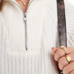 asos design High-Neck Funnel Half-Zip Jumper with Volume Sleeve image 4