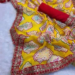 peachmode Women Printed Saree with Blouse Piece image 4