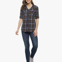 campus sutra Checked Shirt with Patch Pockets image 4