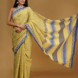 indie picks Block Print Pure Cotton Saree image 4