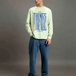 bewakoof Men's Stay Real Graphic Printed Oversized T-shirt image 4