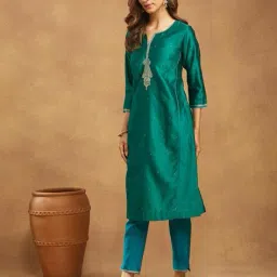 fabindia Women Embroidered A-Line Kurta Set image 4