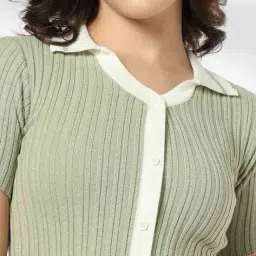 teamspirit Women Ribbed Regular Fit Cardigan with Contrast Tipping image 4