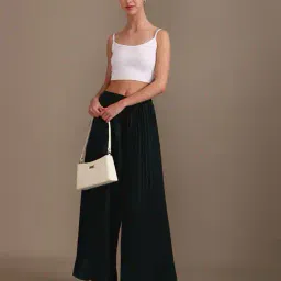 Shein Elasticated Waist Curled Hem Pleated Palazzo image 4