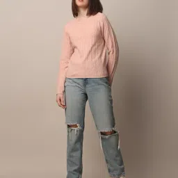 only Women Ribbed Regular Fit Round-Neck Pullover image 4