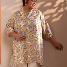 extra love by libas Women Floral Print Curve Straight Kurti image 4