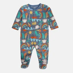 mini klub Pack of 2 Printed Round-Neck Cotton Sleepsuits image 4