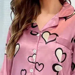jade & julie Women Heart Print Shirt & Pyjamas Set image 4