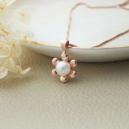 mannash Women Sterling Silver Floral Pearl Pendant with Chain & Earrings Set image 4