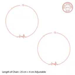 giva Women Sterling Silver Rose Gold-Plated Butterfly Duo Anklets image 4