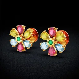 joyalukkas Women Yellow Gold Stone Stud Earrings image 4