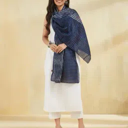 fabindia Women Regular Fit Stripes Stole image 4