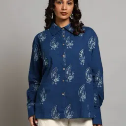 indie picks Indigo Dyed Dabu Print Oversized Fit Shirt image 4
