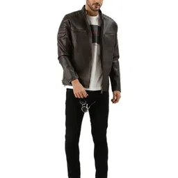 leather retail Men Zip Front Regular Fit Jacket image 4