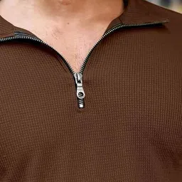 hk fashion Men Regular Fit T-Shirt with Half-Zip Closure image 4