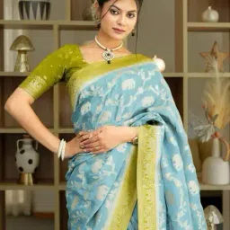 indie picks South Cotton Silk Saree With Floral and Elephant Woven Design image 4