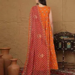 gulmohar jaipur Cotton Calf Length Printed Sleeveless Round Neck Anarkali Kurta Suit Set image 4