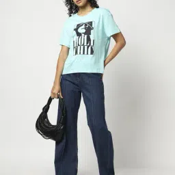 yousta Women Graphic Print Regular Fit Crew-Neck T-Shirt image 4