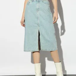 outryt by azorte Diamond Embellished Midi Denim Skirt image 4