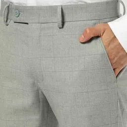 john players Men Checked Slim Fit Flat-Front Trousers image 4