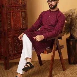 swagg india Men Regular Fit Stripes Long Kurta image 4