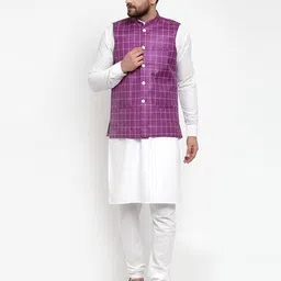 jompers Checked Nehru jacket with Button Closure image 4
