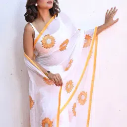 indie picks Floral Cotton Linen Saree with Running Blouse  image 4