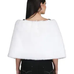 aol Women Faux Fur Cape with Button Details image 4