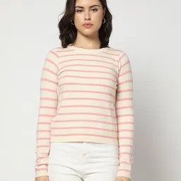yousta Women Striped Round-Neck Sweater image 4