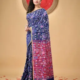 indie picks Cotton Silk Handloom Saree with Contrast Border image 5