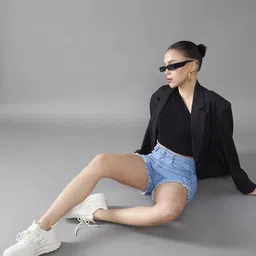 dolce crudo Women Denim Shorts with Fringed Detail image 5