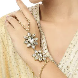 oomph BDP25-Gold-Plated Kundan-Studded Pearl-Beaded Link Bracelet image 5