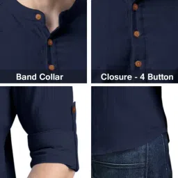 finivo Men Regular Fit Short Kurta with Curved Hem image 5