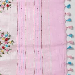 indie picks Handloom Hand Embroidered Linen Saree image 5