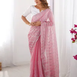 satrani Women Chiffon Traditional Saree with Blouse Piece image 5