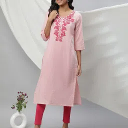 aurelia Women Floral Embroidered Regular Fit Straight Kurta image 5
