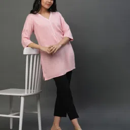 aurelia Women Embroidered V-Neck Straight Kurti image 5