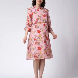 moms maternity Women Leaf Printed Maternity Fit & Flare Dress image 5