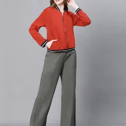 oxolloxo Women Zip-Front Bomber Jacket with Contrast Taping image 5