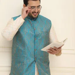sojanya Men Regular Fit Nehru Jacket with Slit Pockets image 5