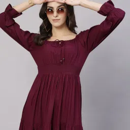 aayu-all about you Women Fit & Flare Dress with Puff Sleeves image 5
